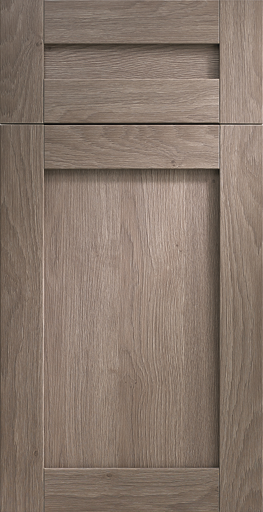 SH502 cabinet door style in Weathered Grey Oak