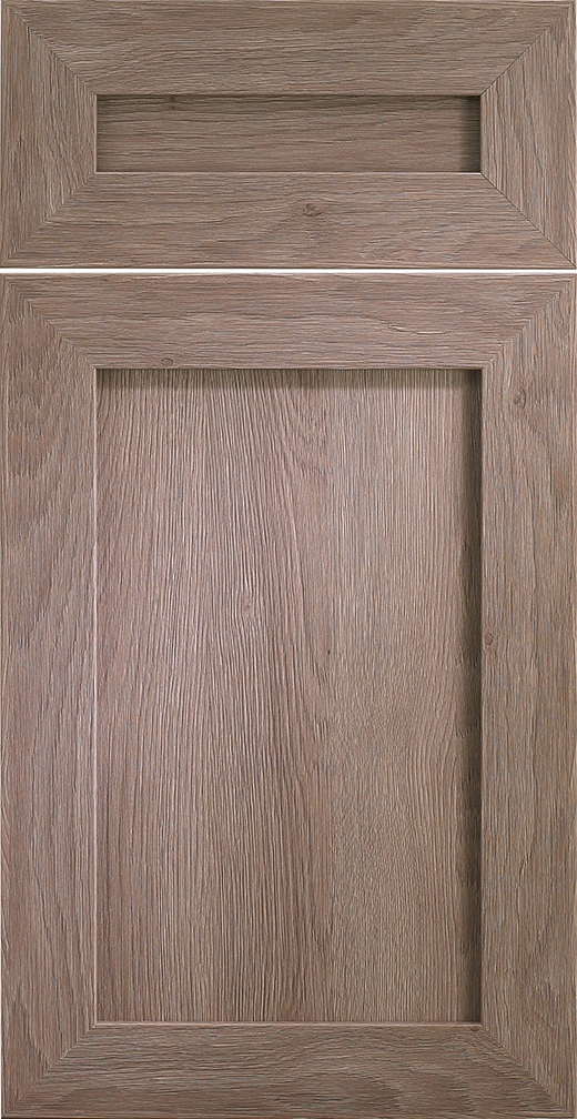TM502 cabinet door style in Weathered Grey Oak